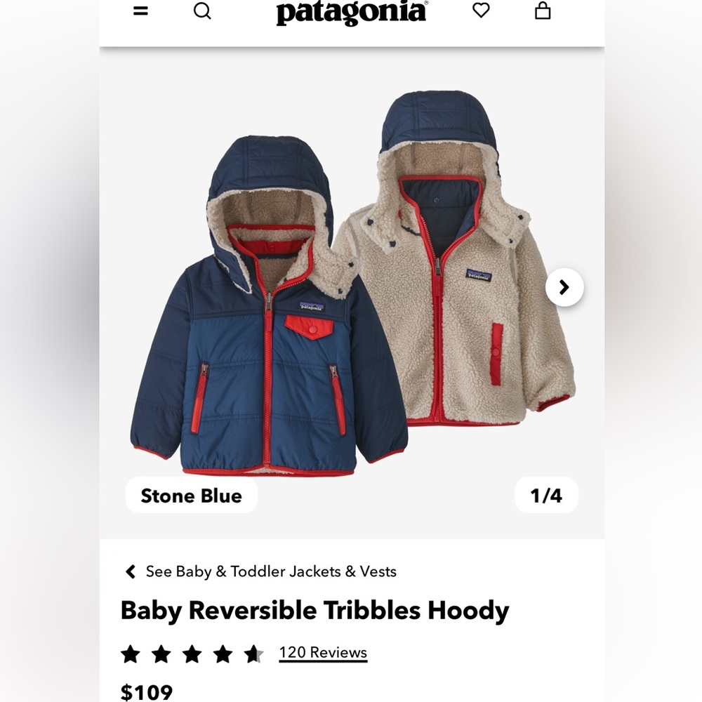 12-18 months boy Patagonia reversible jacket, excellent condition